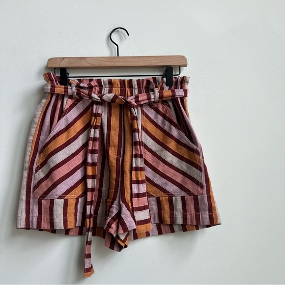 Anthropologie Red Pink Combo Belted Stripe Cotton Shorts $68 Boho hippie beach - Picture 4 of 12